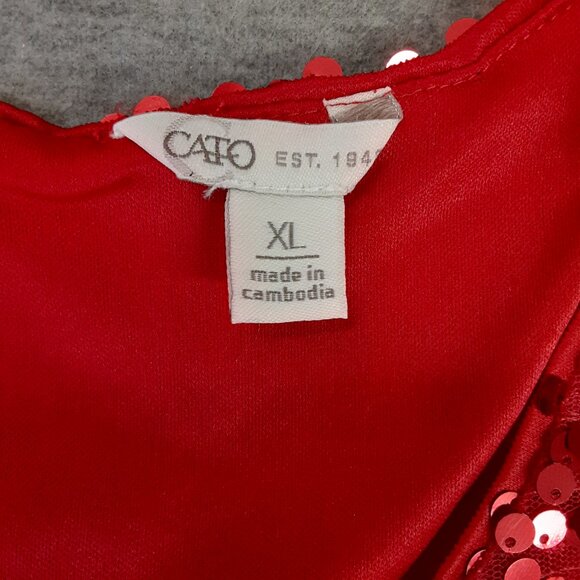 Cato Womans Sequined Top Size XL Pullover Keyhole Party Holiday Red Short Sleeve - Picture 3 of 10